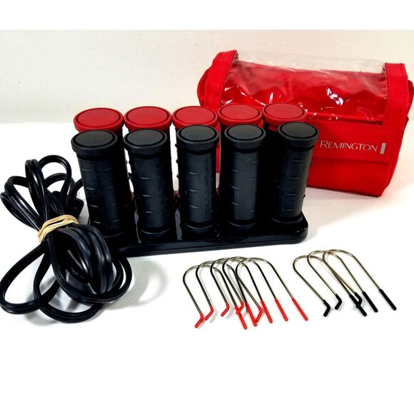 Remington Hot Rollers Curlers Travel Set 10 Red Black Compact WORKS H-1015 - Picture 1 of 8